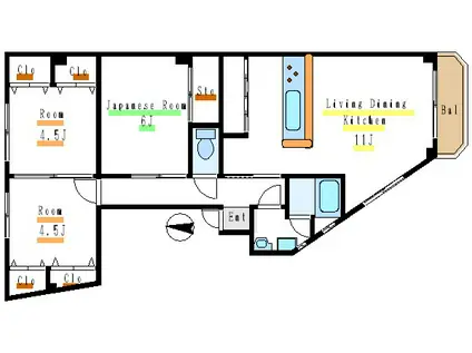 グランドアルブル(2LDK/2階)の間取り写真