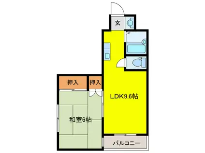 エルコ朝日町マンション(1LDK/2階)の間取り写真