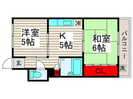 スカイハイツ諏訪木(2K/1階)の間取り写真