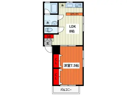 FLEUR(1LDK/2階)の間取り写真