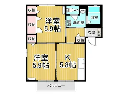 エスペランサ仁神堂B棟(2K/2階)の間取り写真