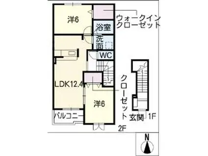 ベル・アルカンシェルB(2LDK/2階)の間取り写真