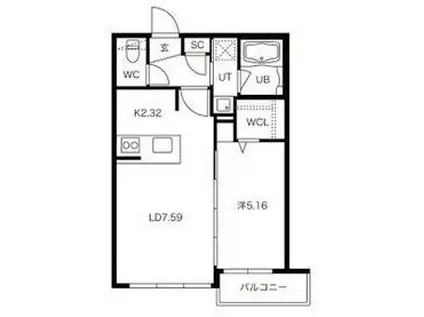 BPRレジデンス二十四軒(1LDK/5階)の間取り写真