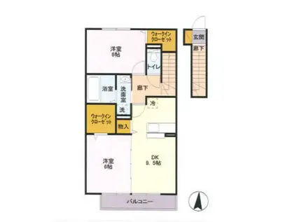 GRACEGARDEN(2DK/2階)の間取り写真