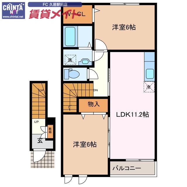 グランシャリオII B(2LDK/2階)の間取り写真