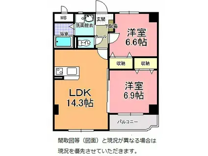CE DEAR 五軒町(2LDK/5階)の間取り写真