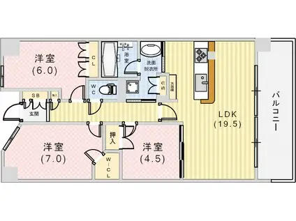ワコーレシティ神戸三宮(3LDK/11階)の間取り写真