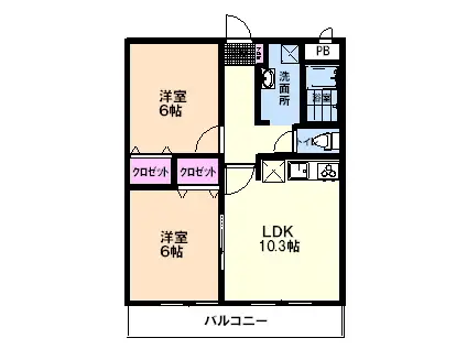 パークサイド洞峰3(2LDK/2階)の間取り写真