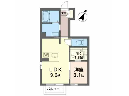ラディア向陽(1LDK/1階)の間取り写真