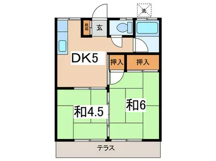 三平荘(2DK/1階)の間取り写真