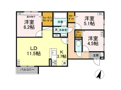 セレスティア中央 II(3LDK/2階)の間取り写真