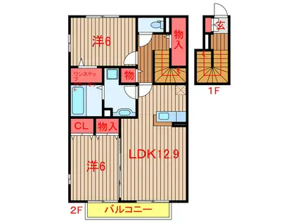アミティエ(2LDK/2階)の間取り写真