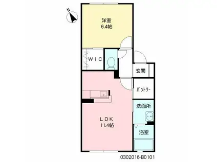 リバーサイド城西  B棟(1LDK/1階)の間取り写真