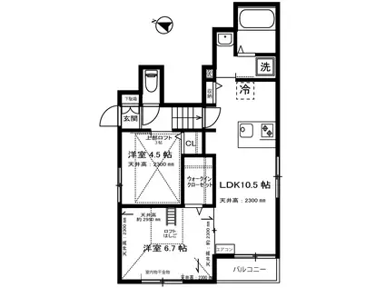 スカイガーデン(2LDK/2階)の間取り写真
