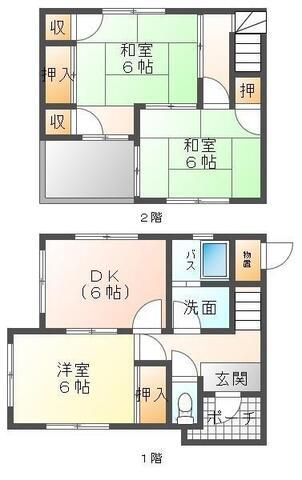 ＪＲ山陽本線 東福山駅 徒歩24分 2階建 築42年(3DK/1階)の間取り写真