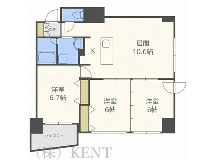 グランメール緑道舘(3LDK/6階)の間取り写真