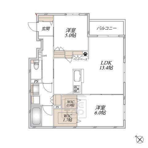 豊中市中桜塚3丁目ヘーベルメゾン(2LDK/3階)の間取り写真