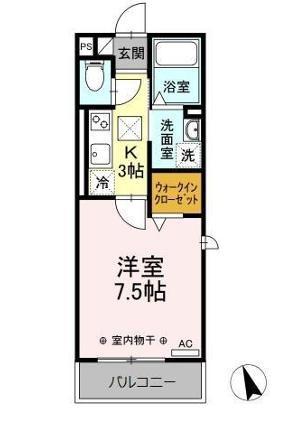 D-HILLS山下(1K/1階)の間取り写真