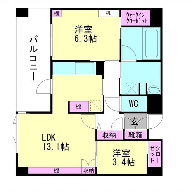エンクレスト博多PREMIER(2LDK/14階)の間取り写真