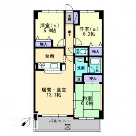 SQUARE今里(3LDK/4階)の間取り写真
