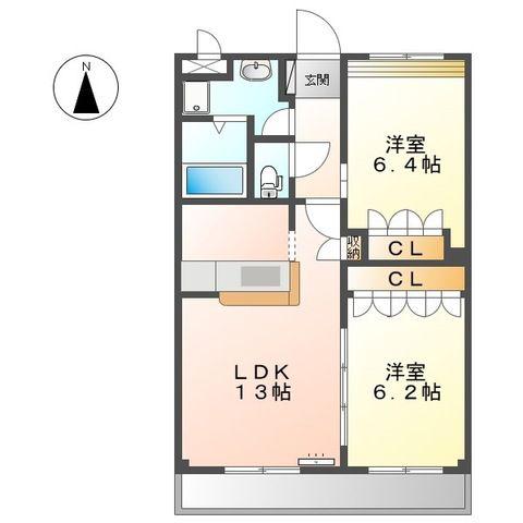 ウエスト クリーク(2LDK/2階)の間取り写真