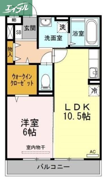 ミアカーサA棟(1LDK/2階)の間取り写真