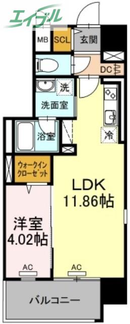 TWIN TOWERS AZUKI(1LDK/3階)の間取り写真