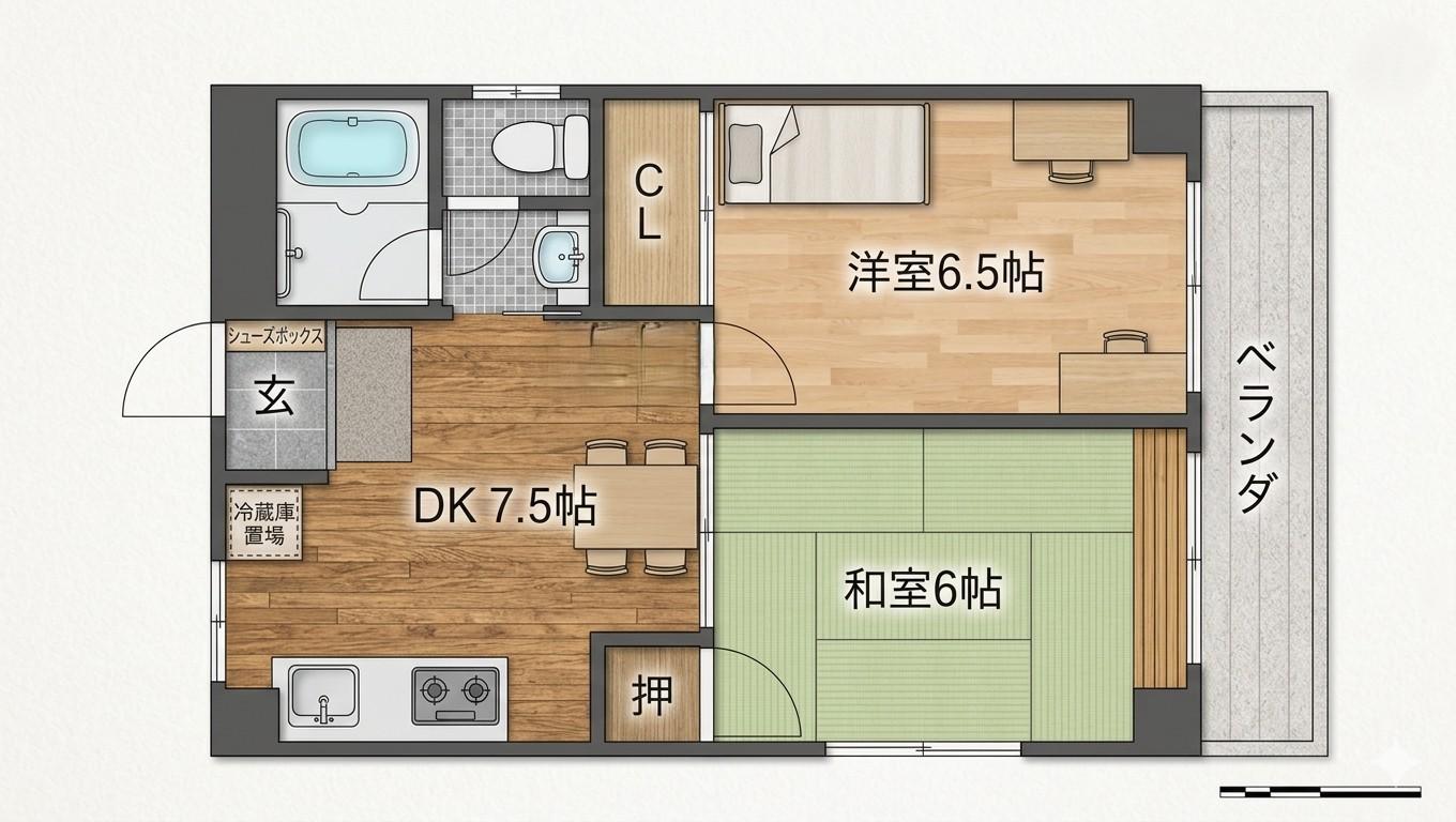 シャトレ東新田(2DK/2階)の間取り写真