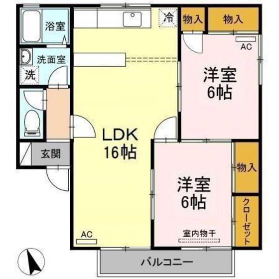 ファミールHIRO B棟(2LDK/1階)の間取り写真