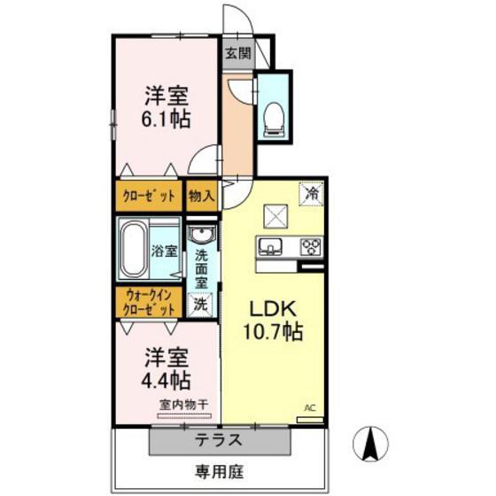 リバーパレス C棟(2LDK/1階)の間取り写真