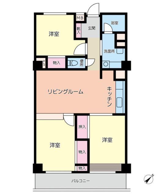 南平台マンション(3LDK/3階)の間取り写真