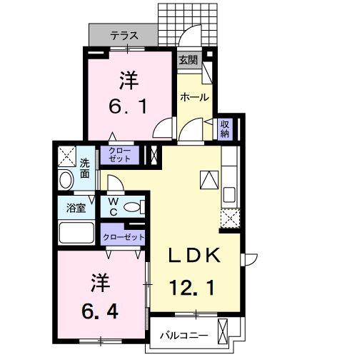 ベルエクラ(2LDK/1階)の間取り写真