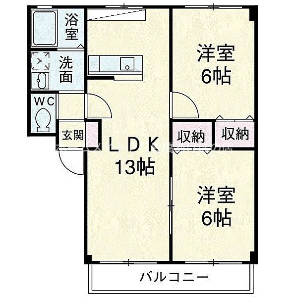 アイ・パレット岩屋(2LDK/1階)の間取り写真