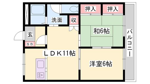 カーサアスール(2LDK/2階)の間取り写真