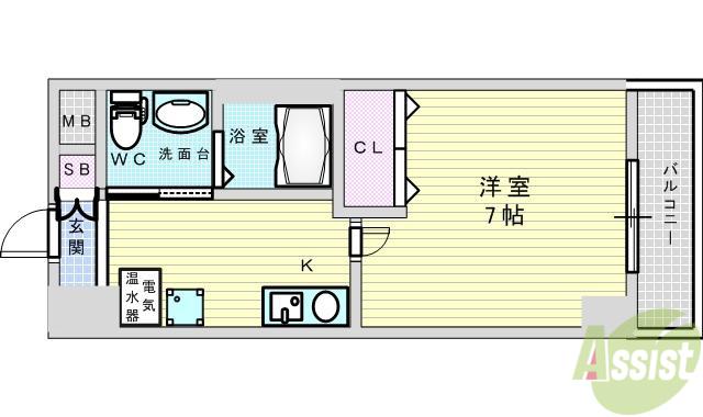 CASSIA豊中三国(1K/8階)の間取り写真