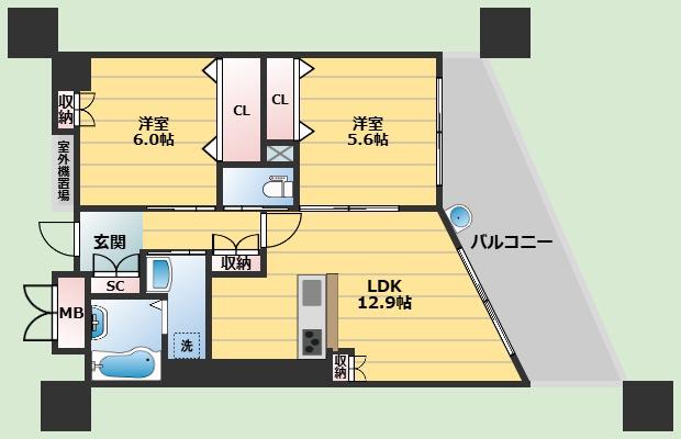 シェーンブルン羽鷹(2LDK/2階)の間取り写真