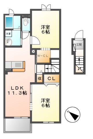 アヴニール B・C(2LDK/2階)の間取り写真