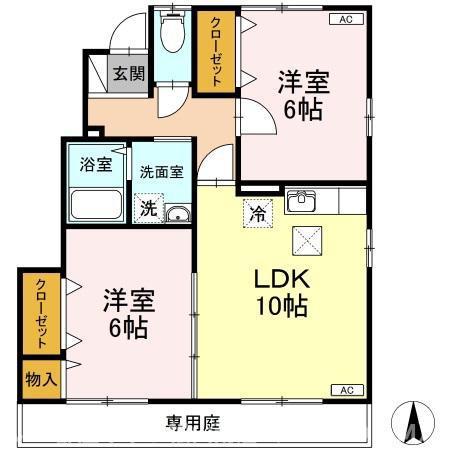 グランモア石井A棟(2LDK/1階)の間取り写真