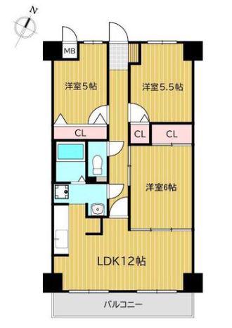 ガーデングラス桑野 606(3LDK/6階)の間取り写真