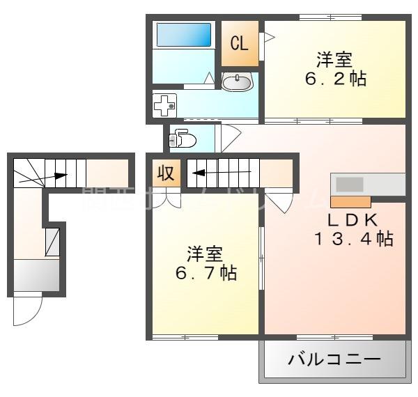 テラスサクラA(2LDK/2階)の間取り写真