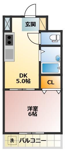 カーサ栄(1DK/2階)の間取り写真