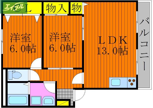 ウィンベルあかね(2LDK/1階)の間取り写真