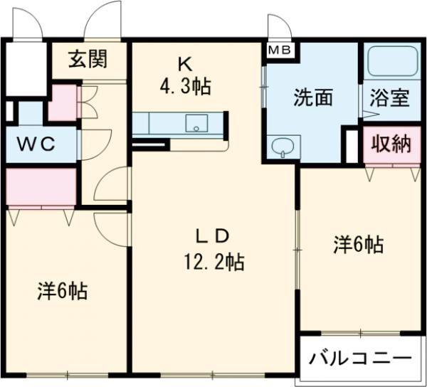 グランドール日新(2LDK/2階)の間取り写真