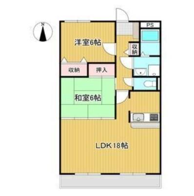 蜆橋ハイツ(2LDK/4階)の間取り写真