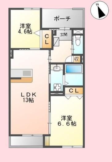 クレシアII(2LDK/1階)の間取り写真