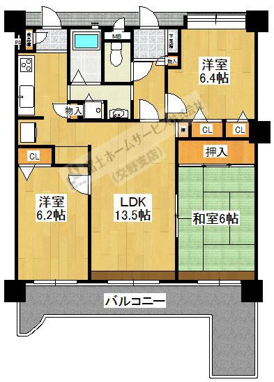 ふぁみーゆ寝屋川セントラルパーク(3LDK/11階)の間取り写真