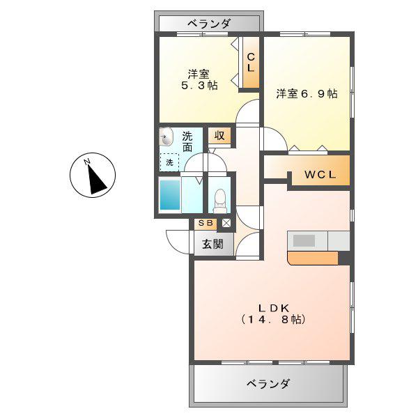 エターナルリーフ(2LDK/2階)の間取り写真