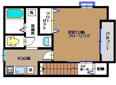 アムール・MI(1K/2階)の間取り写真