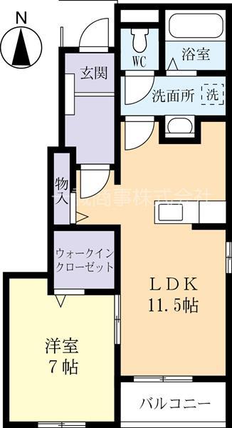 ＪＲ常磐線 ひたち野うしく駅 徒歩28分 2階建 築3年(1LDK/1階)の間取り写真