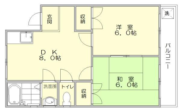 ラックビレッジ(2DK/2階)の間取り写真